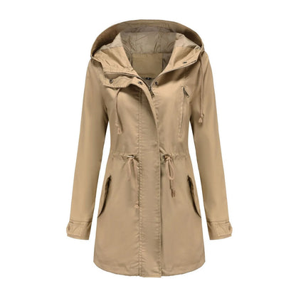 Women Hooded Trench Coat Spring Autumn Outdoor