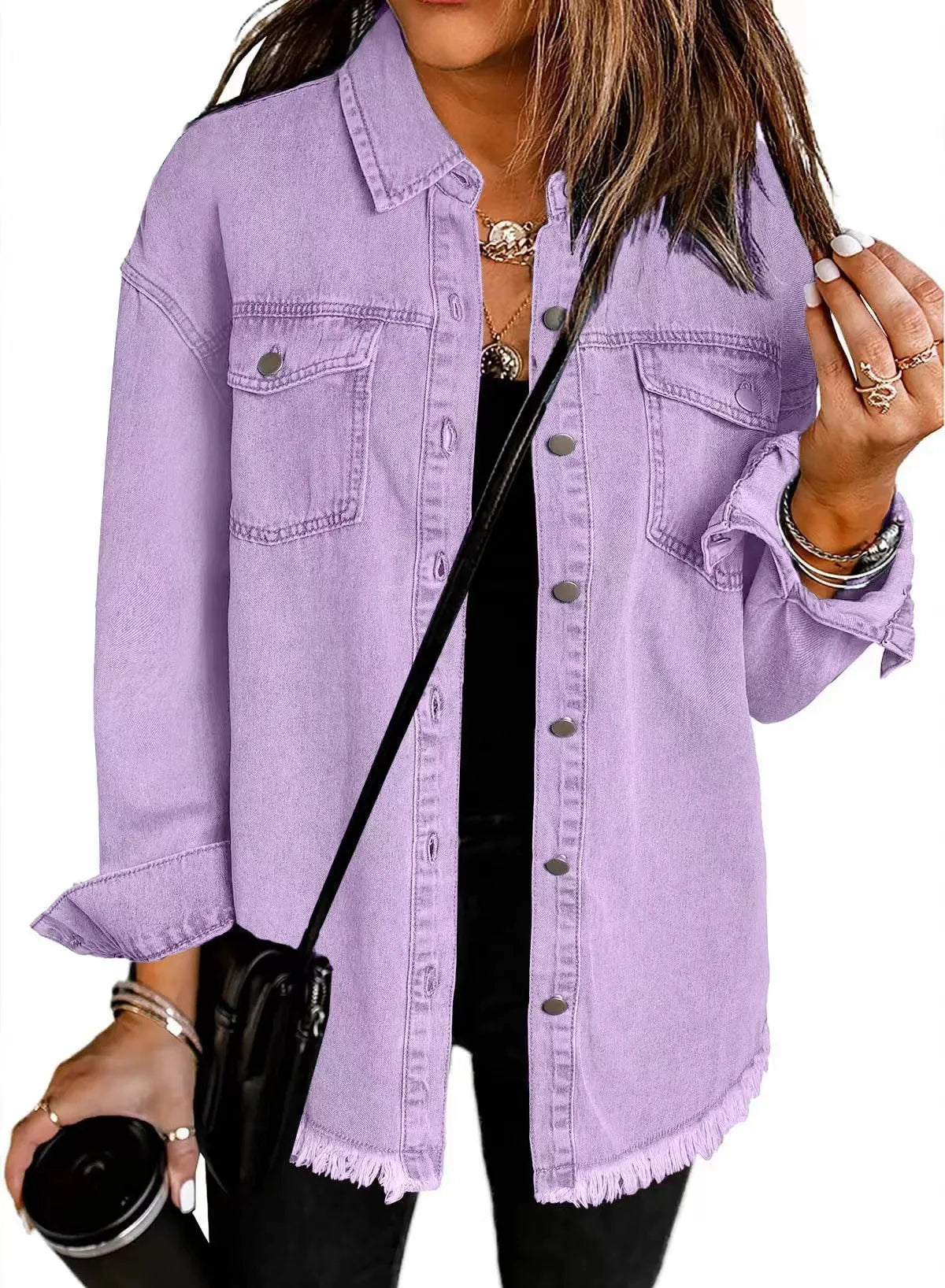 New washed denim shirt jacket for women autumn and winter personality street style edged hem jacket for women