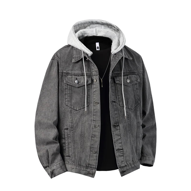 Men's Hooded Denim Jacket - Streetwear Bomber