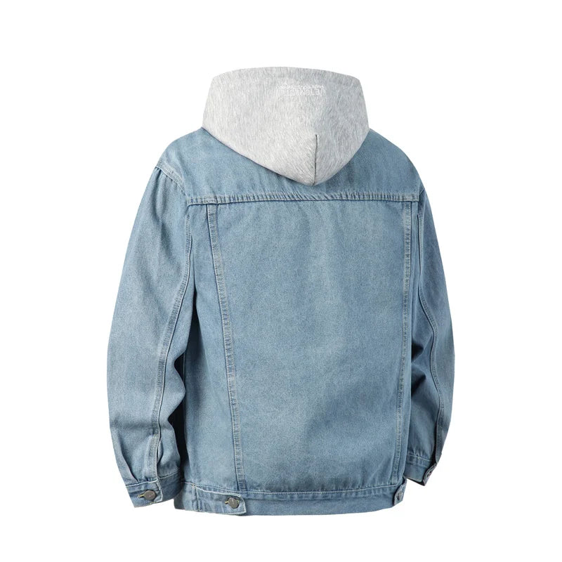 Men's Hooded Denim Jacket - Streetwear Bomber