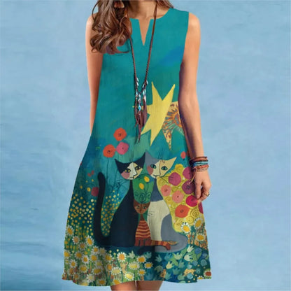 Elegant Flower Power Print Mini Dress 2025 New Women Summer V-neck Sleeveless Sexy A-Line Dress Bohemia Beach Sundress New Femme