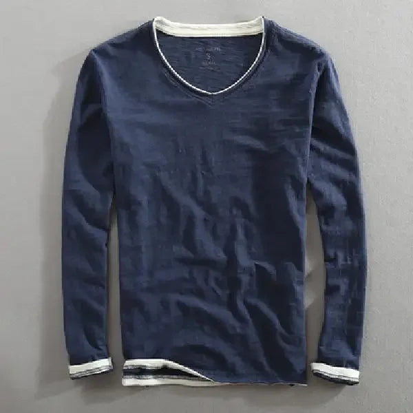 Men's Japanese Vintage V-Neck Long Sleeve T-Shirt 2026