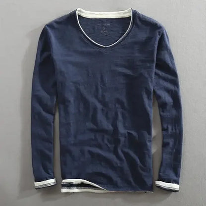 Men's Japanese Vintage V-Neck Long Sleeve T-Shirt 2026