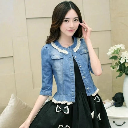 Denim Gödəkçə Qadın 2023 Yarımqol Cins Gödəkçə Qadın Elastik Rahat Denim Palto Qısa Denim Gödəkçə Qadın