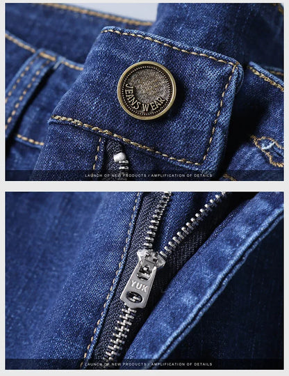 Men's Casual Stretch Jeans - Classic Blue & Black Denim