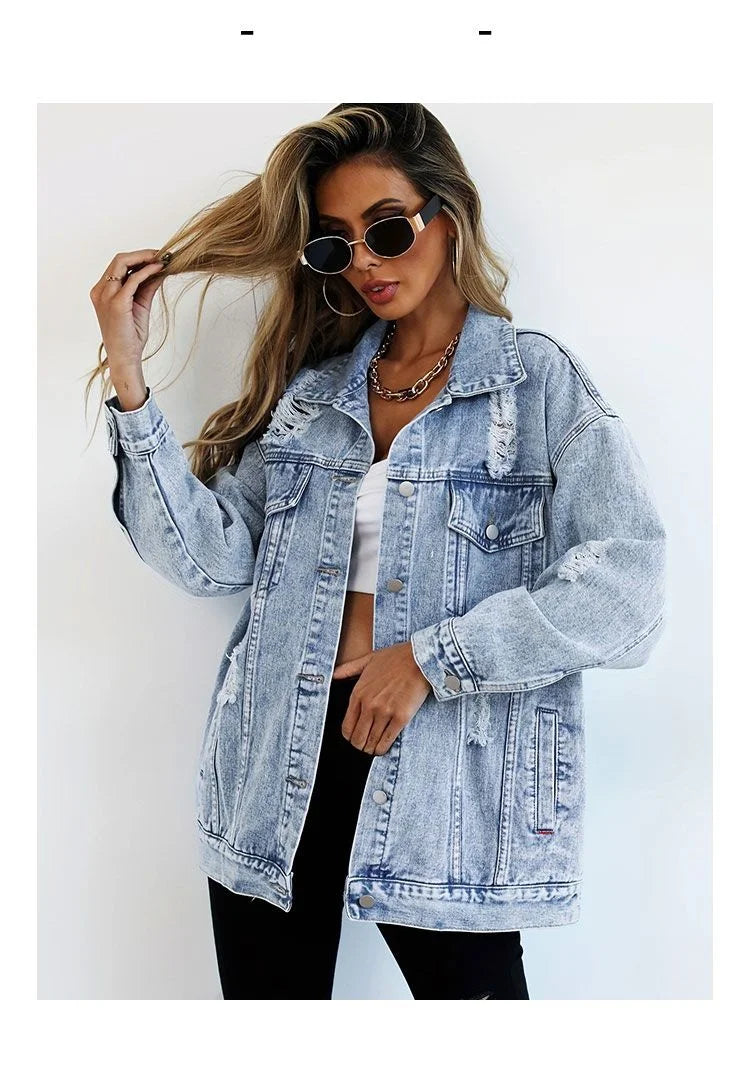 Women's Distressed Denim Jacket Classic
