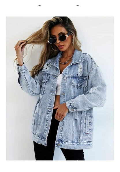 Women's Distressed Denim Jacket Classic