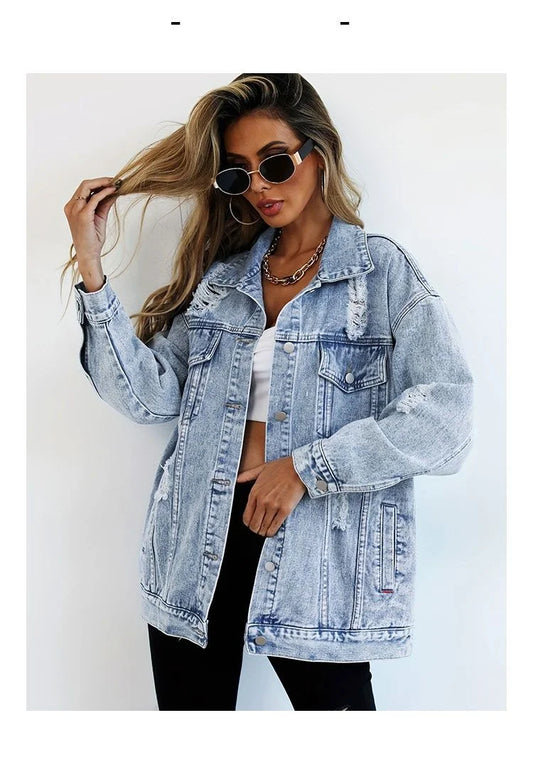 Women's Distressed Denim Jacket Classic