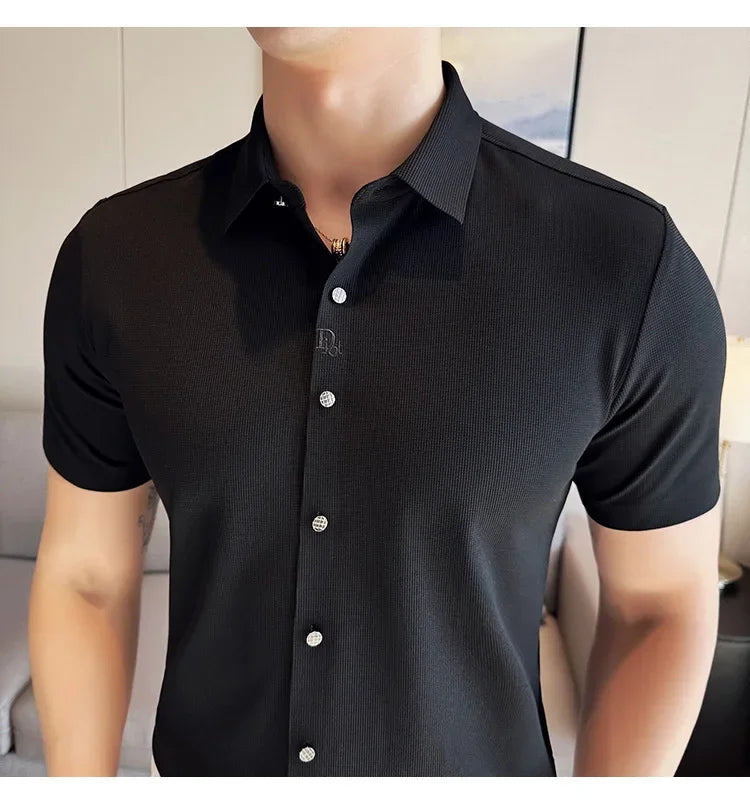 Men's Embroidered Striped Business Shirt