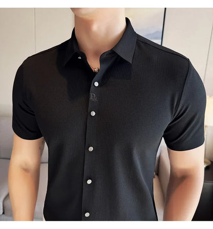 Men's Embroidered Striped Business Shirt