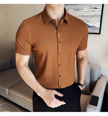 Men's Embroidered Striped Business Shirt