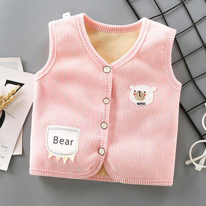 Kids Thicken Velvet Vest Jacket - Warm Sleeveless Waistcoat for Boys & Girls (Autumn/Winter)