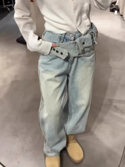 Women's Washed Jeans - Fashionable Wide-Leg Harajuku Y2K 2026