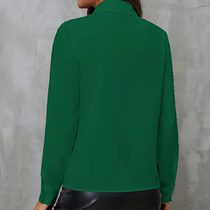 Elegant Women Blouse Ruffled Long Sleeve Office Shirt