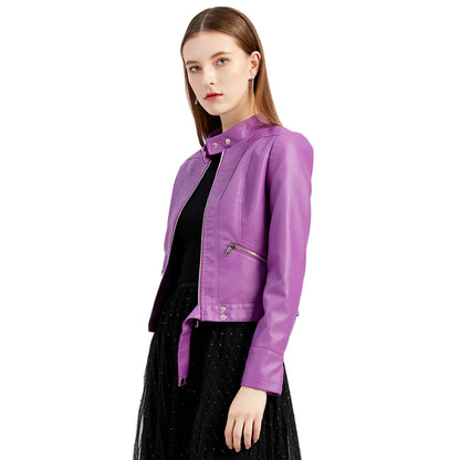 Women's Short Leather Jacket 2025 - Stand Collar Slim Coat