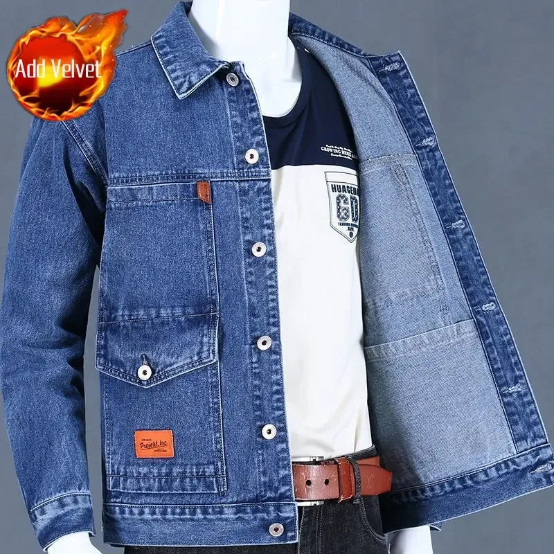 Men's Wool-Lined Denim Jacket - Winter