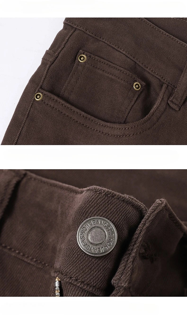 Wine Red Jeans Men - Fashion Casual Classic Business Straight