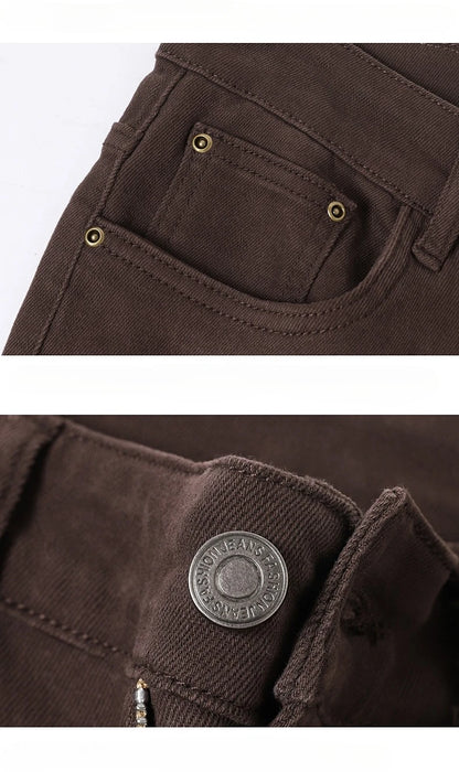 Wine Red Jeans Men - Fashion Casual Classic Business Straight