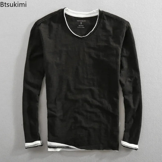 Men's Japanese Vintage V-Neck Long Sleeve T-Shirt 2026
