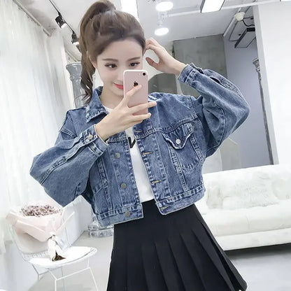 Spring Autumn Denim Jacket for Women Crop Plain Small Short Y2k Clothes Chic and Elegant Cowboy Coat Woman in Promotion New
