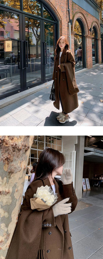 Women's Y2K Faux Wool Coat - Double Breasted Winter Jacket