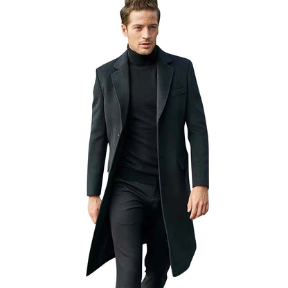 Men's Long Trench Coat - Slim-Fit Wool Jacket