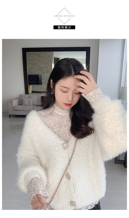 Qadın Krujeva Köynək Payız Uzun Qollu Turtlenock Mesh