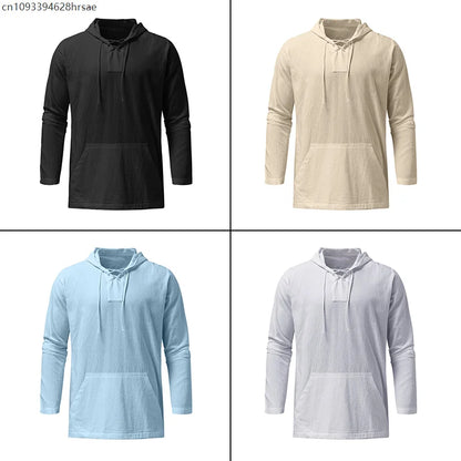 Men's Cotton Linen Hooded Sports Shirt
