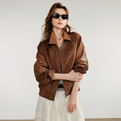 Women's Retro Suede Leather Jacket - Autumn Collection