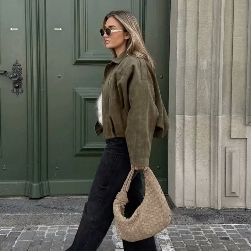 Qadın Bomber Gödəkçələri Paltolar Moda Vintage Dəbli Yaxalıq
