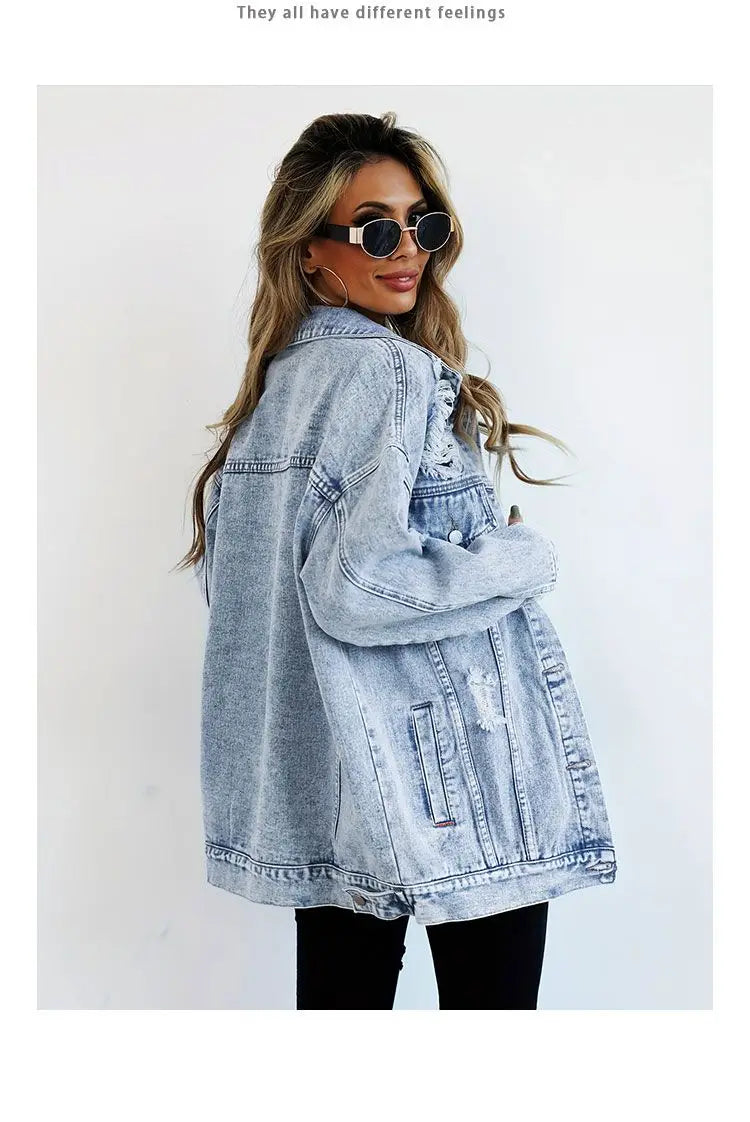 Women's Distressed Denim Jacket Classic