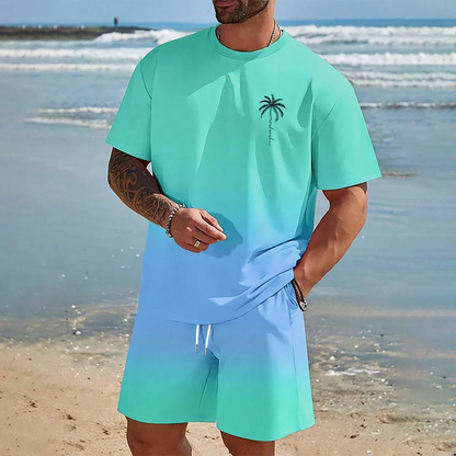 Men's 3D Gradient T-shirt and Shorts Set - Casual Sportswear