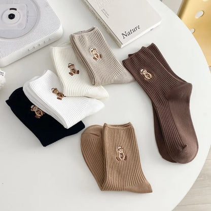 New Design Embroider Cute Bears Dressed Player In Sportswear Short Cotton Socks 6 Colors Available Casual Style Daily Attire
