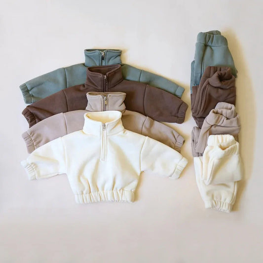 Kids Fleece Sportswear Suit - Warm Sweatshirt & Pants Set for Boys & Girls (Autumn/Winter)