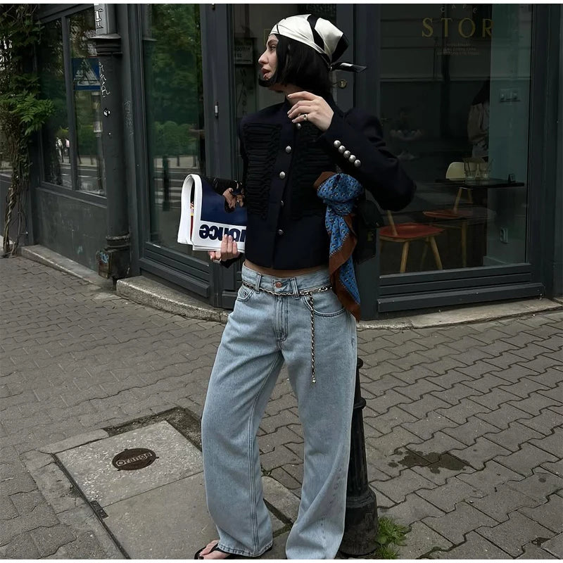 Retro Denim Military Jacket Women 2026