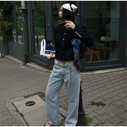 Retro Denim Military Jacket Women 2026