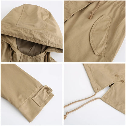 Women Hooded Trench Coat Spring Autumn Outdoor