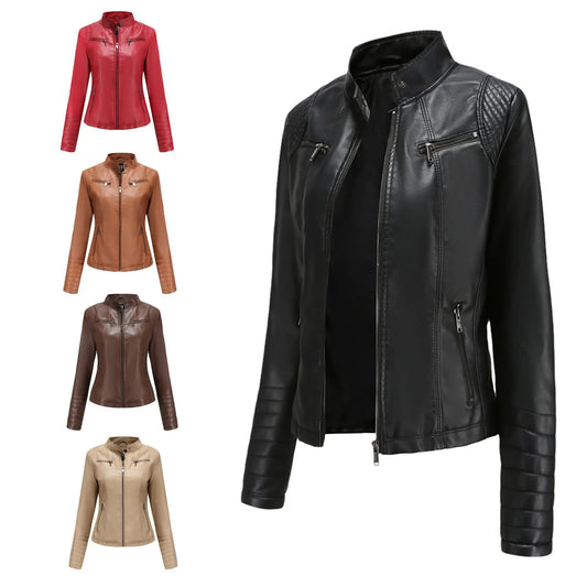 Women's Faux Leather Motorcycle Jacket - Purple & Black Moto Biker Coat