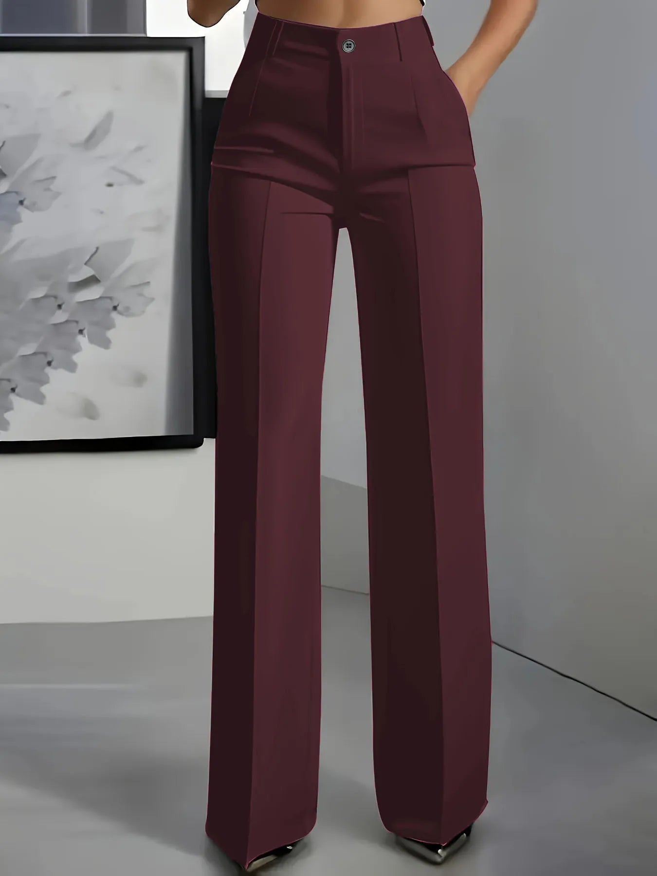 Women's High Waist Dress Pants Flowy Straight Leg