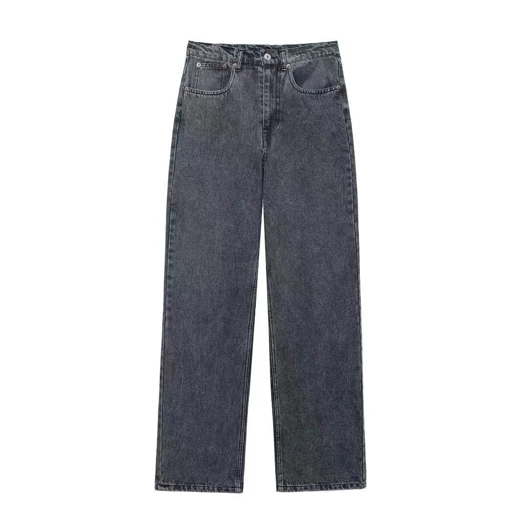 Jeans Women Denim Pant Straight Trousers Wide Leg High Waist Y2K