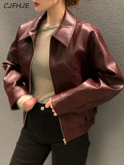 Women's Trench Leather Jacket - Streetwear Cropped Biker Coat