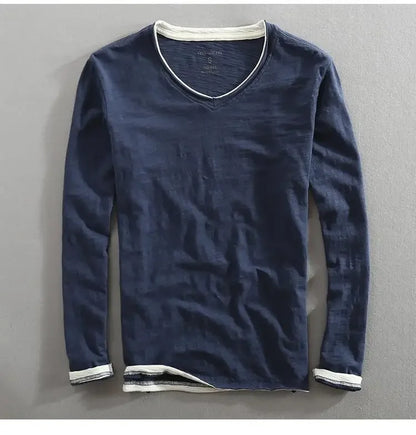 Men's Japanese Vintage V-Neck Long Sleeve T-Shirt 2026