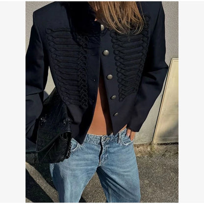 Retro Denim Military Jacket Women 2026