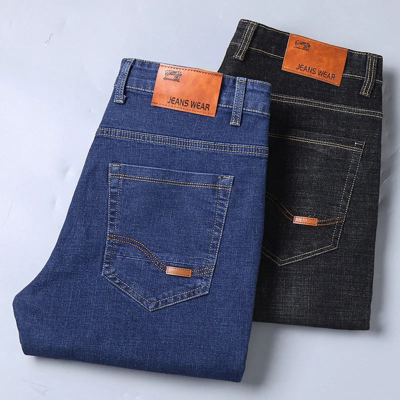 Men's Casual Stretch Jeans - Classic Blue & Black Denim