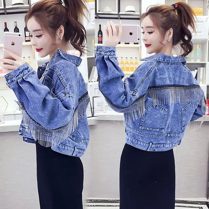 Spring Autumn Denim Jacket for Women Crop Plain Small Short Y2k Clothes Chic and Elegant Cowboy Coat Woman in Promotion New
