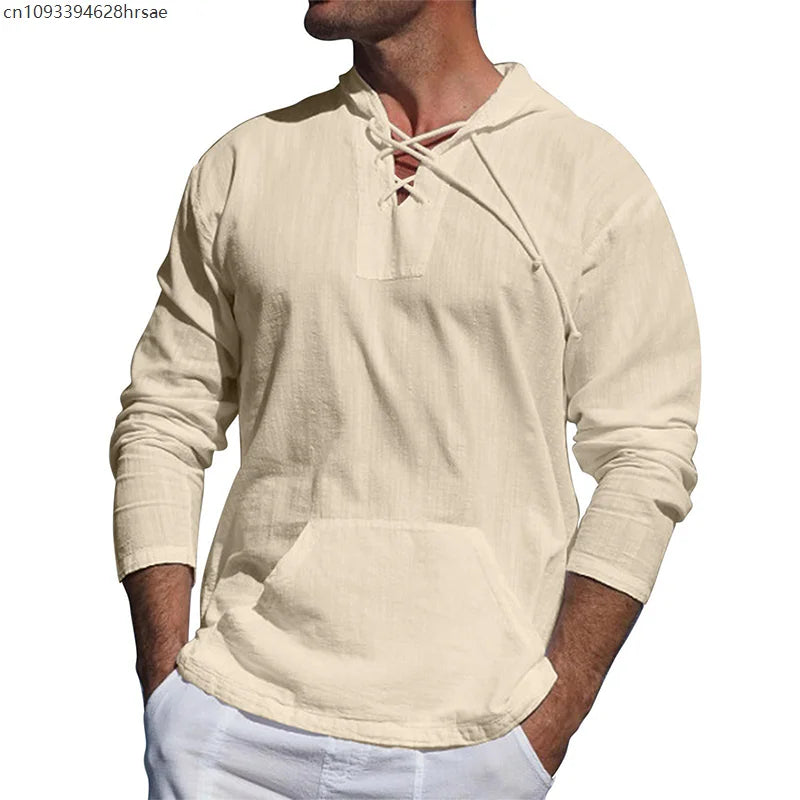 Men's Cotton Linen Hooded Sports Shirt