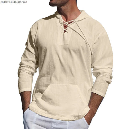 Men's Cotton Linen Hooded Sports Shirt