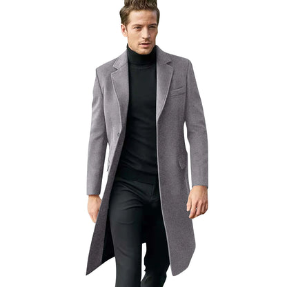 Men's Long Trench Coat - Slim-Fit Wool Jacket