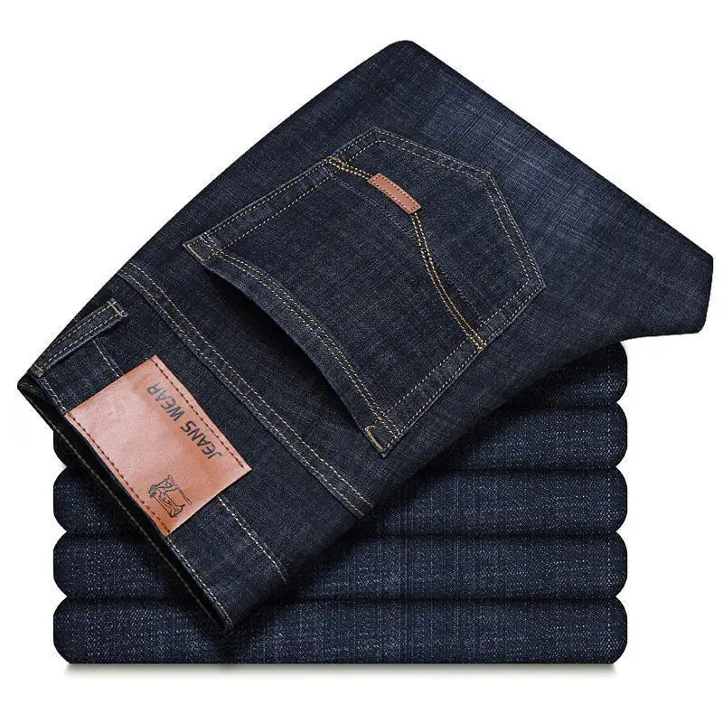 Men's Straight Leg Jeans - Classic Black Blue Micro Elastic