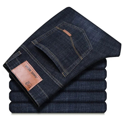 Men's Straight Leg Jeans - Classic Black Blue Micro Elastic